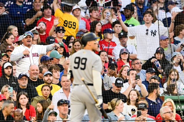 BOSTON, MASSACHUSETTS - JUNE 13: The crowd reacts to Aaron Judge #99 of the New York Yankees striking out in the fourth inning against the Boston Red Sox at Fenway Park on June 13, 2025 in Boston, Massachusetts. (Photo by Jaiden Tripi/Getty Images)