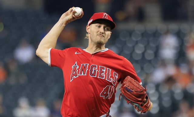 Angels starting pitcher Jack Kochanowicz throws to the plate during the first inning of their game against the Baltimore Orioles on Friday night in Baltimore. The Angels lost, 2-0. (AP Photo/Alyssa Howell)