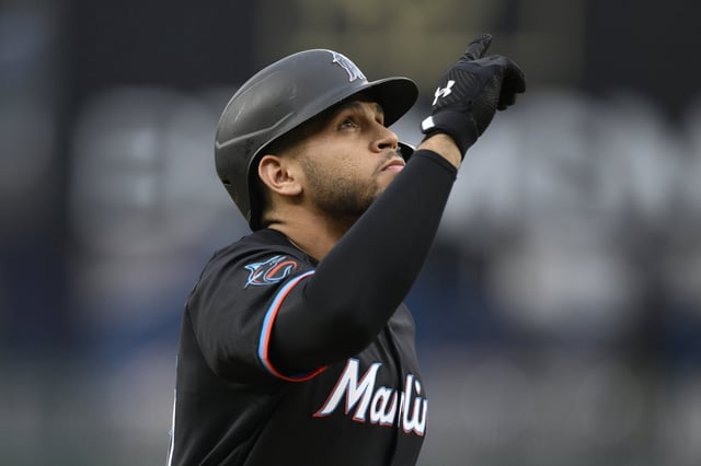 Miami Marlins' Agustin Ramirez celebrates his home run as he rounds the bases during the first inning of a baseball game against the Washington Nationals, Friday, June 13, 2025, in Washington. (AP Photo/Nick Wass)