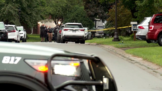 Police respond to a shooting in the Minneapolis suburb of Champlin on Saturday, June 14.