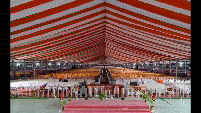 All arrangements are in place at the Defence Expo Ground in the Vrindavan area for the mega event in Lucknow. More than 60,000 newly recruited police personnel in Uttar Pradesh will be handed appointment letters on June 15 in the presence of Union Minister Amit Shah. The event is scheduled to take place in Lucknow, Uttar Pradesh, on Saturday. (Deepak Gupta/ HT)