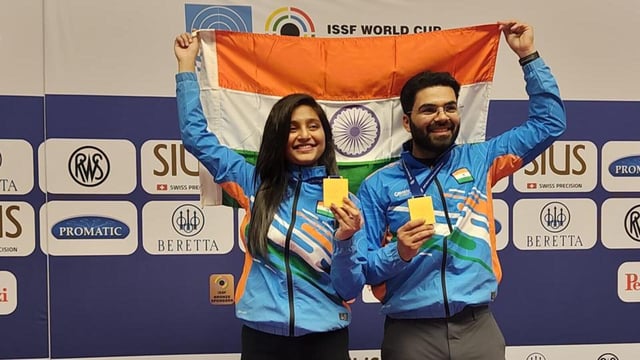 Arya Borse and Arjun Babuta got the better of the Chinese pair to win mixed team air rifle gold in Munich on Saturday. (NRAI)
