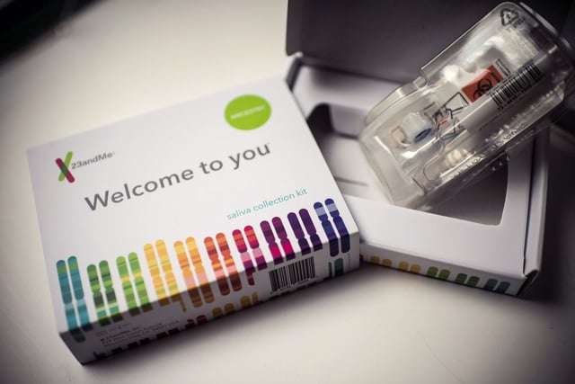 This illustration picture shows a saliva collection kit for DNA testing displayed in Washington DC on December 19, 2018. - Between 2015 and 2018, sales of DNA test kits boomed in the United States and allowed websites to build a critical mass of DNA profiles. The four DNA websites that offer match services -- Ancestry, 23andMe, Family Tree DNA, My Heritage -- today have so many users that it is rare for someone not to find at least one distant relative.