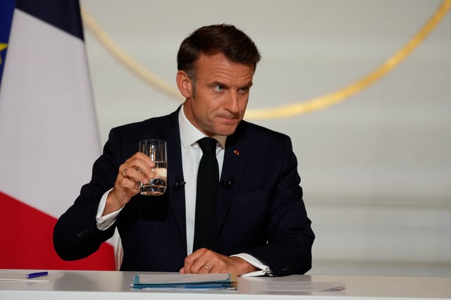 French President Emmanuel Macron holds a press conference, at the Elysee Palace, in Paris, Friday, June 13, 2025.     Michel Euler/Pool via REUTERS/File Photo