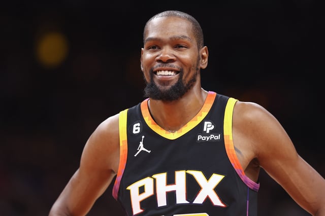 Kevin Durant #35 of the Phoenix Suns during Game One of the Western Conference First Round Playoffs at Footprint Center on April 16, 2023 in Phoenix, Arizona.