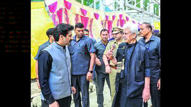 Jammu and Kashmir Lieutenant Governor Manoj Sinha in Pahalgam on Saturday. (ANI)