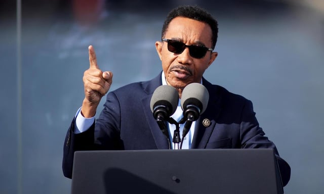 FILE – Rep. Kweisi Mfume, D-Md., speaks Oct. 29, 2024, at the Dundalk Marine Terminal in Baltimore. (AP Photo/Daniel Kucin Jr., File)