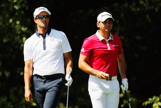 ATLANTA, GA - SEPTEMBER 22: Adam Scott and Jason Day of Australia wait together on the second tee during the first round of the TOUR Championship By Coca-Cola at East Lake Golf Club on September 22, 2016 in Atlanta, Georgia. (Photo by Kevin C. Cox/Getty Images)