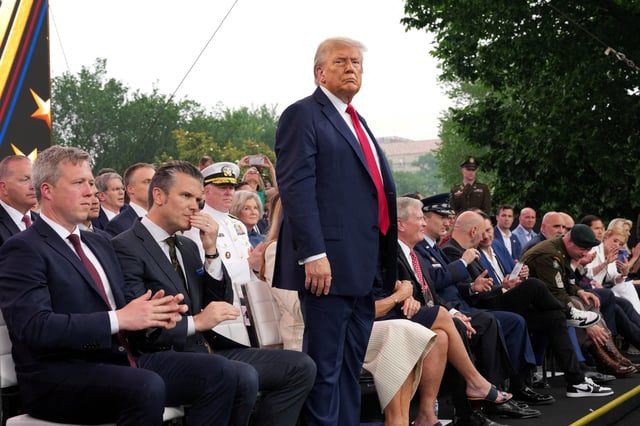 President Donald Trump attends a celebration of the Army's 250th birthday on the National Mall in Washington, D.C., U.S,, June, 14, 2025.  Doug Mills/Pool via REUTERS/File Photo