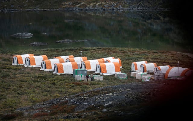 The camp of an exploration site of an anorthosite deposit is pictured close to the Qeqertarsuatsiaat fjord, Greenland, September 11, 2021. Picture taken September 11, 2021.   REUTERS/Hannibal Hanschke/File Photo