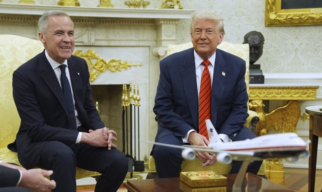President Donald Trump meets Canadian Prime Minister Mark Carney in the Oval Office of the White House, May 6, 2025, in Washington.