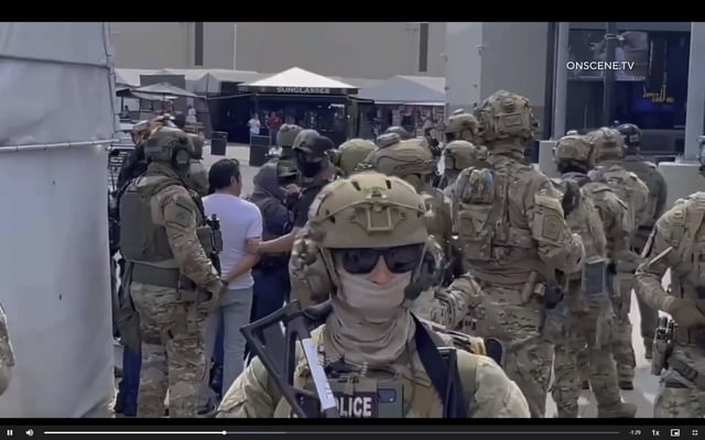 Federal immigration authorities detained an unknown number of people at the Santa Fe Springs Swap Meet Saturday, June 14, ahead of a concert at the venue, swap meet officials said. (Screenshot courtesy of OnScene.TV)