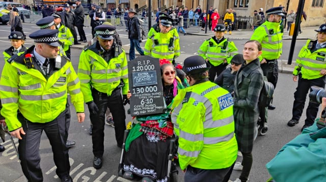Activists from Disabled People Against Cuts (DPAC) across the country previously came together to protest against the government’s plans to change the disability benefits system again. Image: Chronic Collaboration