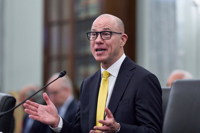 Bryan Bedford, President Donald Trump&#39;s nominee to run the Federal Aviation Administration, testifies at the Senate Commerce, Science, and Transportation Committee on Capitol Hill in Washington, Wednesday, June 11, 2025. (AP Photo/J. Scott Applewhite)