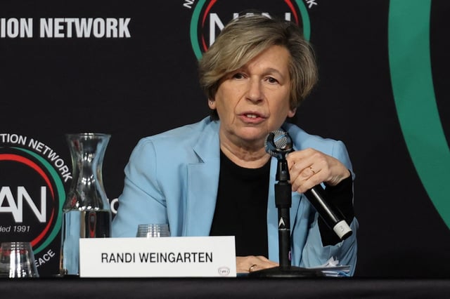 Randi Weingarten, president of American Federation of Teachers (AFT), speaks during the National Action Network annual convention in New York City, U.S., April 2, 2025. REUTERS/Kylie Cooper/File Photo