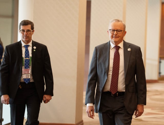 Australian Prime Minister Anthony Albanese arrives for a meeting a day before world leaders meet in Kananaskis for the G7 leaders' summit, in Calgary, Alberta, Canada June 15, 2025.  REUTERS/Todd Korol