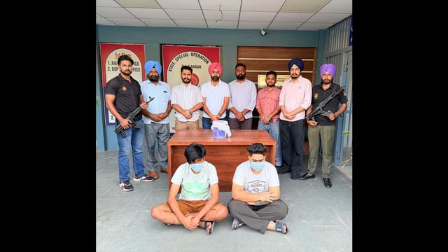 The State Special Operation Cell (SSOC), Mohali, has successfully foiled a major target killing plot by arresting two key operatives of Canada-based terrorist Arshdeep Singh alias Arsh Dalla from Dharamkot in Moga district. (HT Photo)