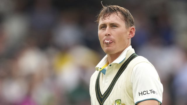 Marnus Labuschagne reacts after being dismissed during the World Test Championship final.