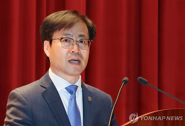 South Korean Trade Minister Yeo Han-koo speaks at his inauguration ceremony held at the government complex in the central city of Sejong on June 12, 2025. (Yonhap)