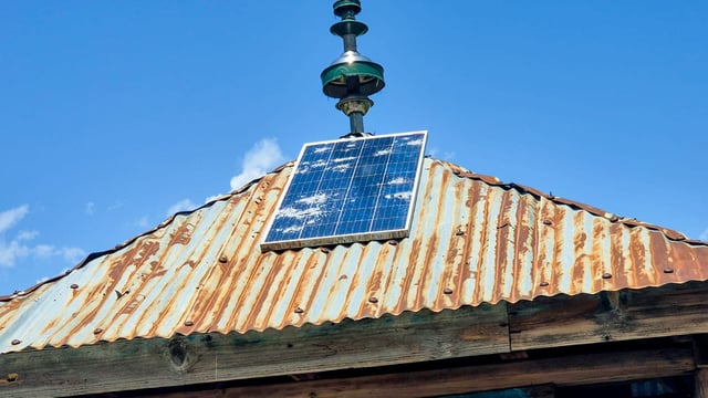 A view of the damaged solar plate due to recent shelling by Pakistan on the roof of a mosque, at Chota Gaon Mohalla in Kupwara.