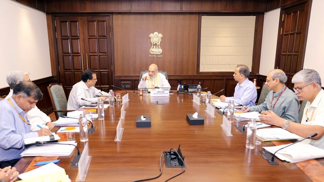 Union home minister Amit Shah chairs a review meeting for the preparations of the upcoming census, on Sunday. 