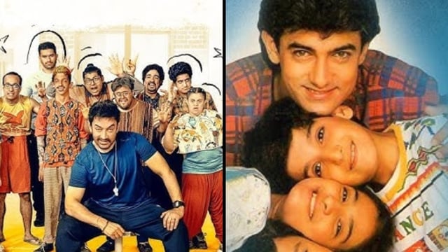 Aamir Khan in posters of Sitaare Zameen Par and Hum Hain Raahi Pyaar Ke