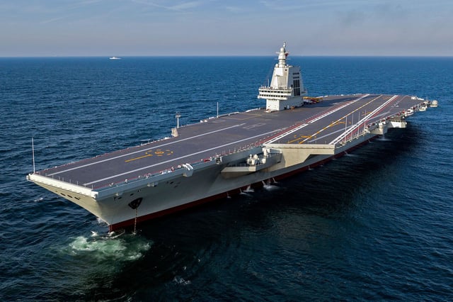 China's third aircraft carrier, the Fujian, conducts a maiden sea trials on May 1, 2024.