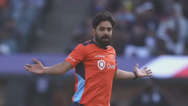 Haris Rauf celebrates a wicket during the MLC for San Francisco Unicorns.