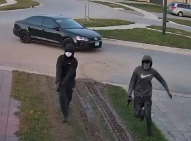 London police released this image of two suspects in the Sept. 10, 2021, shooting death of London nurse Lynda Marques at her upscale northwest London house. (Supplied)