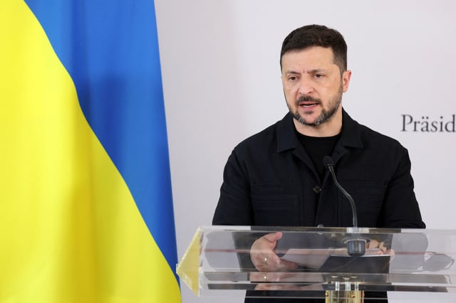 Ukrainian President Volodymyr Zelenskiy attends a press conference with Austrian President Alexander Van der Bellen (not pictured) in Vienna, Austria, June 16, 2025. REUTERS/Leonhard Foeger