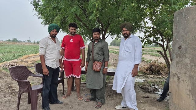 Content creator Chand Singh (extreme right) with his team in Bandra village, Mansa. After Kamal Kaur’s murder, they carry rifles for protection | Photo: Shubhangi Misra | ThePrint