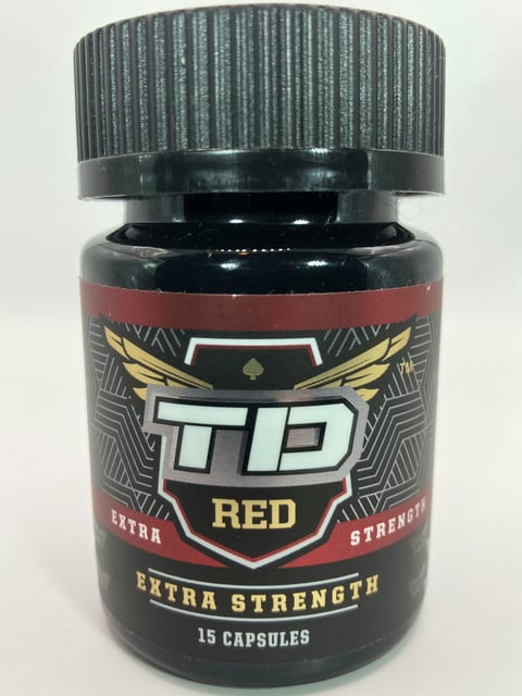 This photo provided by the FDA in January 2024 shows a bottle of TD Red Extra Strength, a product labeled to contain tianeptine.