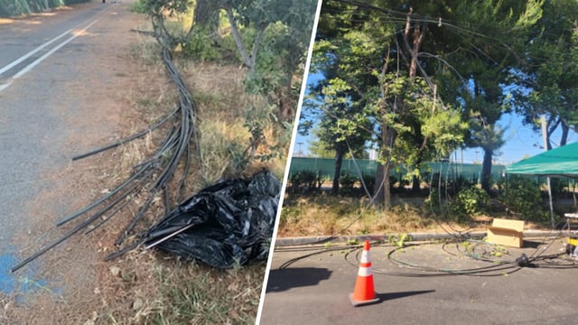 Photos show cut fiber lines Sunday June 16, 2025 in Van Nuys.
