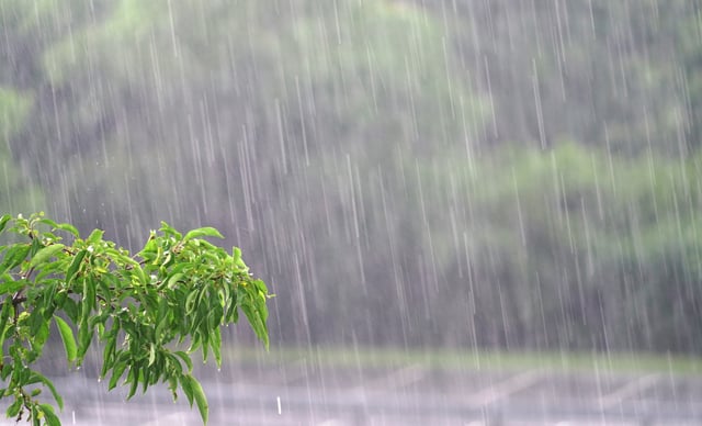 A stock image shows heavy rainfall.