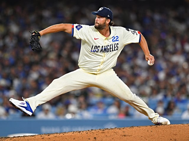 LOS ANGELES, CA - JUNE 14:  Los Angeles Dodgers pitcher Clayton Kershaw (22) throws a pitch during the MLB game between the San Francisco Giants and the Los Angeles Dodgers on June 14, 2025 at Dodger Stadium in Los Angeles, CA. (Photo by Brian Rothmuller/Icon Sportswire)