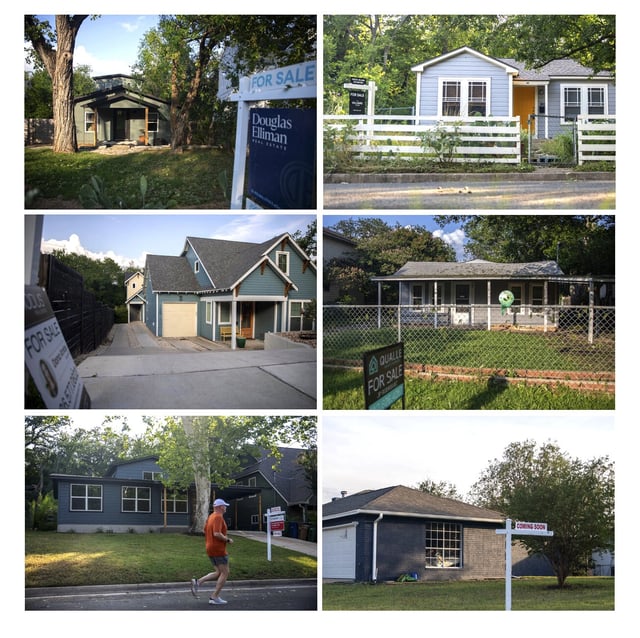 In a combination photo, single-family homes for sale in Austin, Texas, May 29, 2025. Economists predicted that the United States would break free of its long-running housing slump in 2025. But the opposite happened. (Montinique Monroe/The New York Times)
