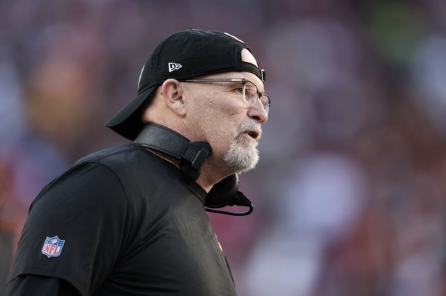 LANDOVER, MARYLAND - OCTOBER 27: Head coach Dan Quinn of the Washington Commanders looks on during the first quarter against the Chicago Bears at Northwest Stadium on October 27, 2024 in Landover, Maryland. 
Dan Quinn reveals the status of Marshon Lattimore for Week 10.