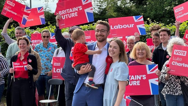 Luke Charters, the MP for York Outer, with his wife, Beth, and their son