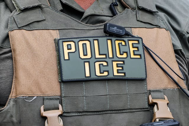 An U.S. Immigration and Customs Enforcement's personnel provides security in the French Quarter prior to Super Bowl LIX, in New Orleans, on Feb. 8, 2025.