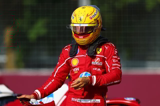 Fifth placed qualifier Lewis Hamilton of Great Britain and Scuderia Ferrari in parc ferme during qualifying ahead of the F1 Grand Prix of Canada at Circuit Gilles-Villeneuve on June 14, 2025 in Montreal, Quebec.