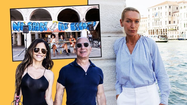 Lauren Sánchez with Jeff Bezos; Lisa Hilton in Venice