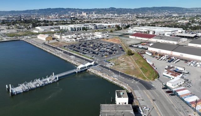 An aerial view of  Alameda Point and the San Francisco Bay ferry dock in Alameda, Calif., on Wednesday, April 26, 2023. (Jane Tyska/Bay Area News Group)