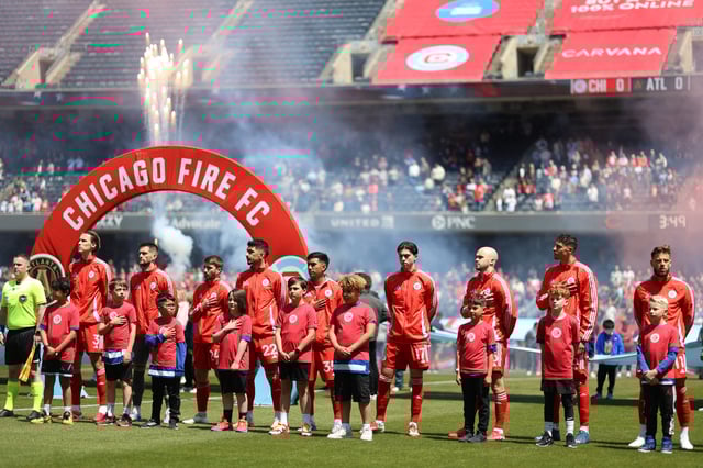 May 10, 2025; Chicago, Illinois, USA;  The Chicago Fire stand for the National Anthem prior to a game against the Atlanta United at Soldier Field. Mandatory Credit: Talia Sprague-Imagn Images/File Photo