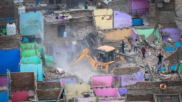 The demolition underway in Wazirpur on Monday. (Sanchit Khanna/HT Photo)