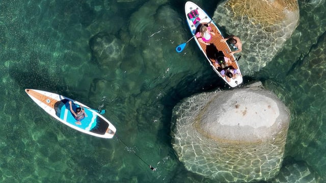 Paddleboarders and a kayaker explore Sand Harbor in Incline Village, Nevada, on Friday, June 30, 2023. (Jane Tyska/Bay Area News Group/TNS)