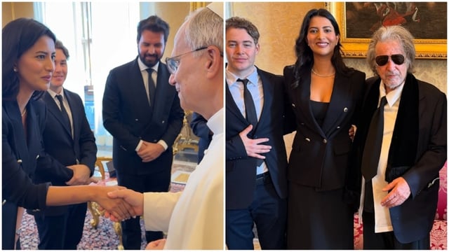 Manasvi Mamgai meets with the Pope along with Al Pacino. 