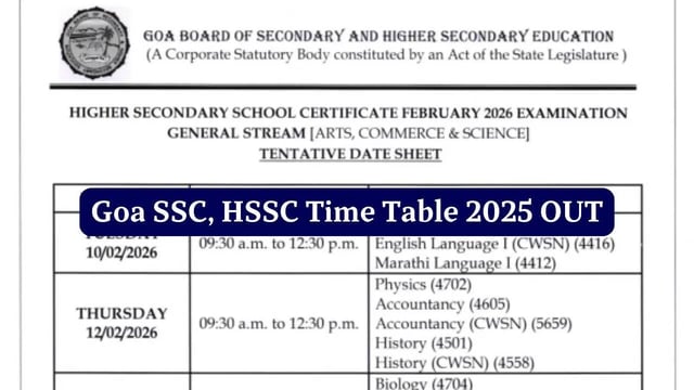 Goa Board Time Table 2026 Out for SSC, HSSC Exams; Download Subject-Wise Schedule at gbshse.in
