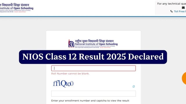 NIOS Class 12 Result 2025 Announced for April Session; 73.72% Students Pass