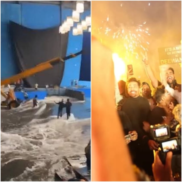 Still from sets flooded and fire erupting behind Harshvardhan Rane.