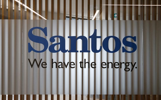The logo of Australian oil and gas producer Santos Ltd is pictured at their Sydney office February 15, 2016.  REUTERS/Jason Reed/File Photo